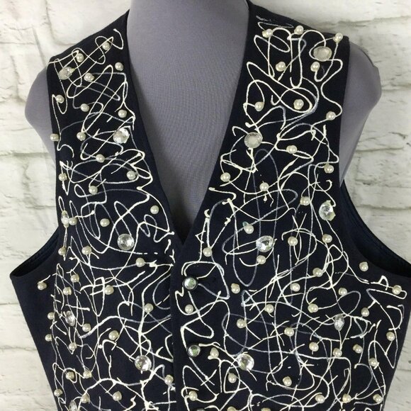 Pendleton Sleeveless Vest Womens S Navy Blue Sleeveless Beaded Paint Bling - Picture 2 of 6